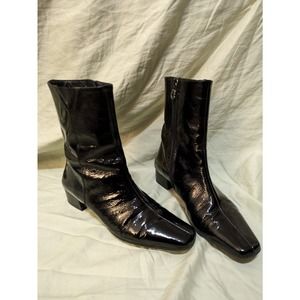 Salvatore Ferragamo Patent Leather Zip Ankle Chelsea Boots Square Toe 6.5 B
